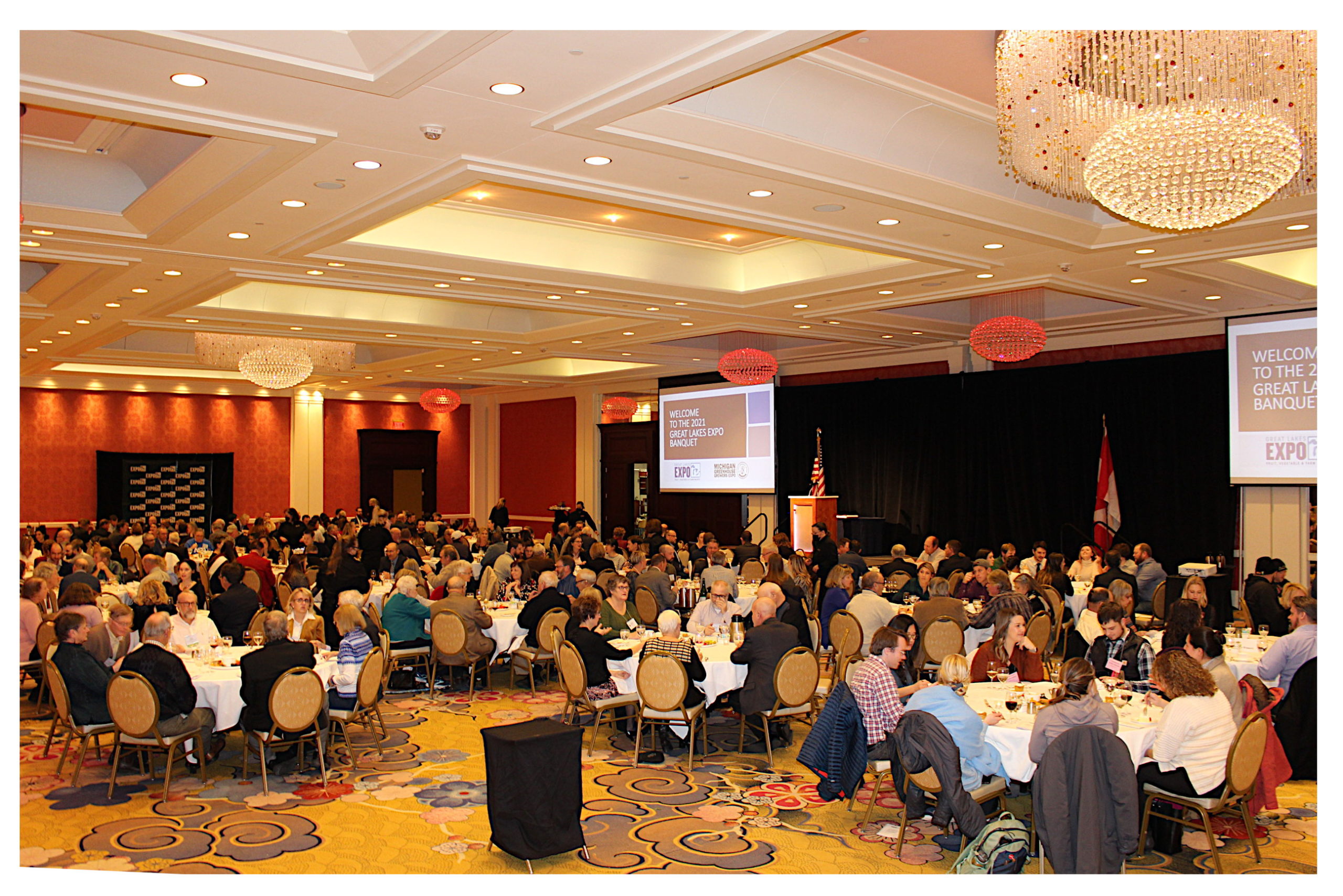 The event is held in the Ambassador Ballroom of the Amway Grand Hotel.